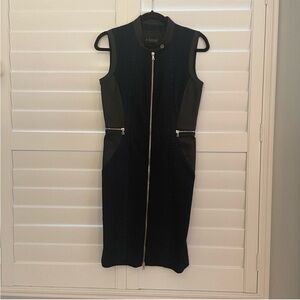 Yigal Azrouel Black & Blue Snakeskin Leather with Zipper Accents Midi Dress